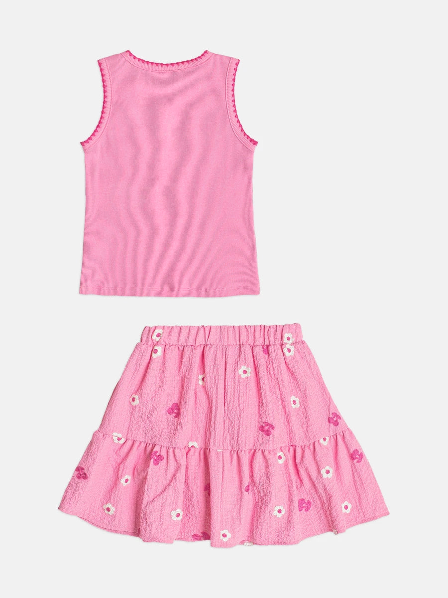 Conjunto Infantil Menina Bimbi Saia e Regata Rosa Florsinha
