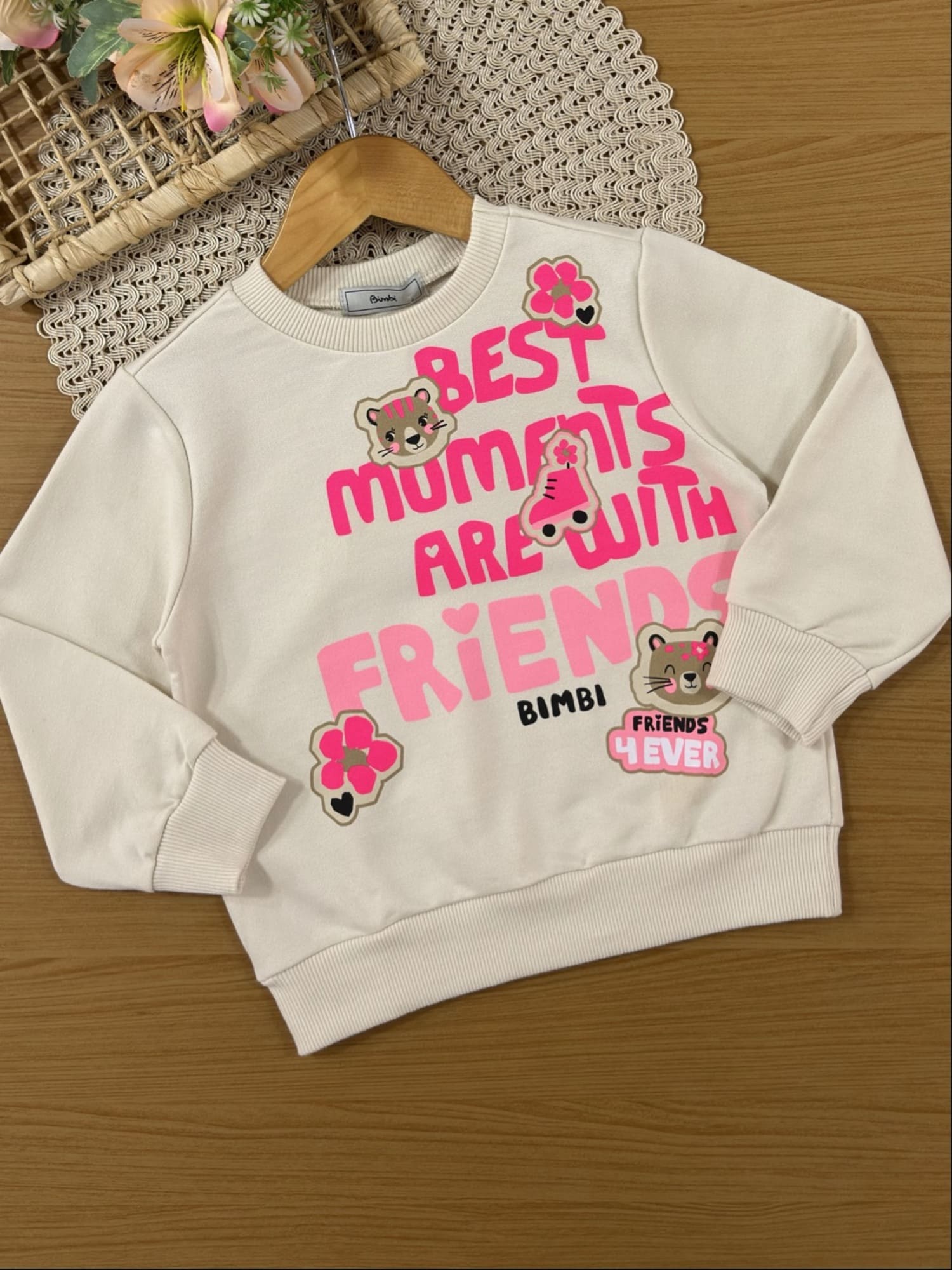 Conjunto Infantil Bimbi Inverno com Calça e Moletom sem Flanela Bege Friends
