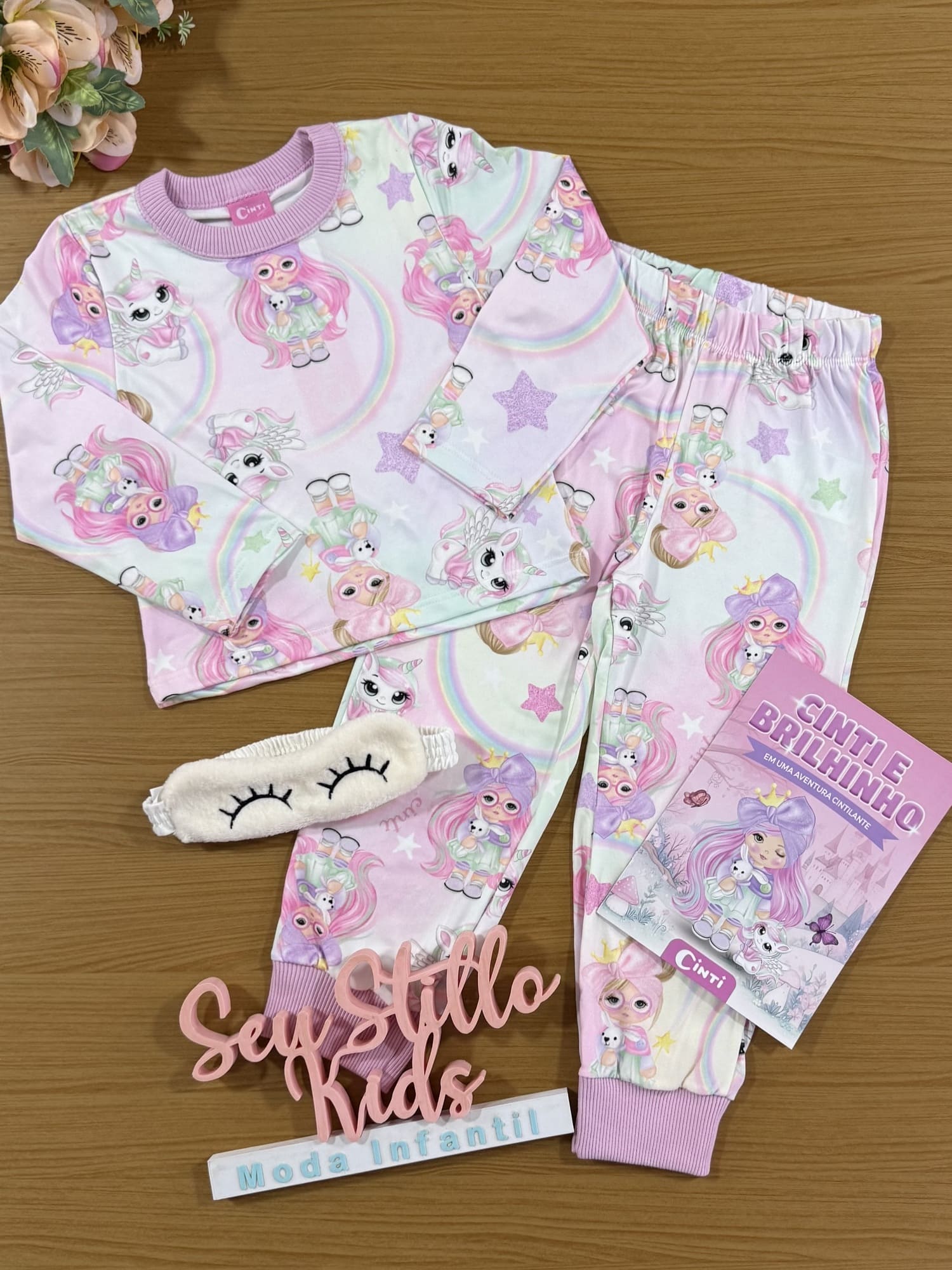 Pijama Infantil Cinti Inverno Calça e Blusa Unicórnio Brilhinho