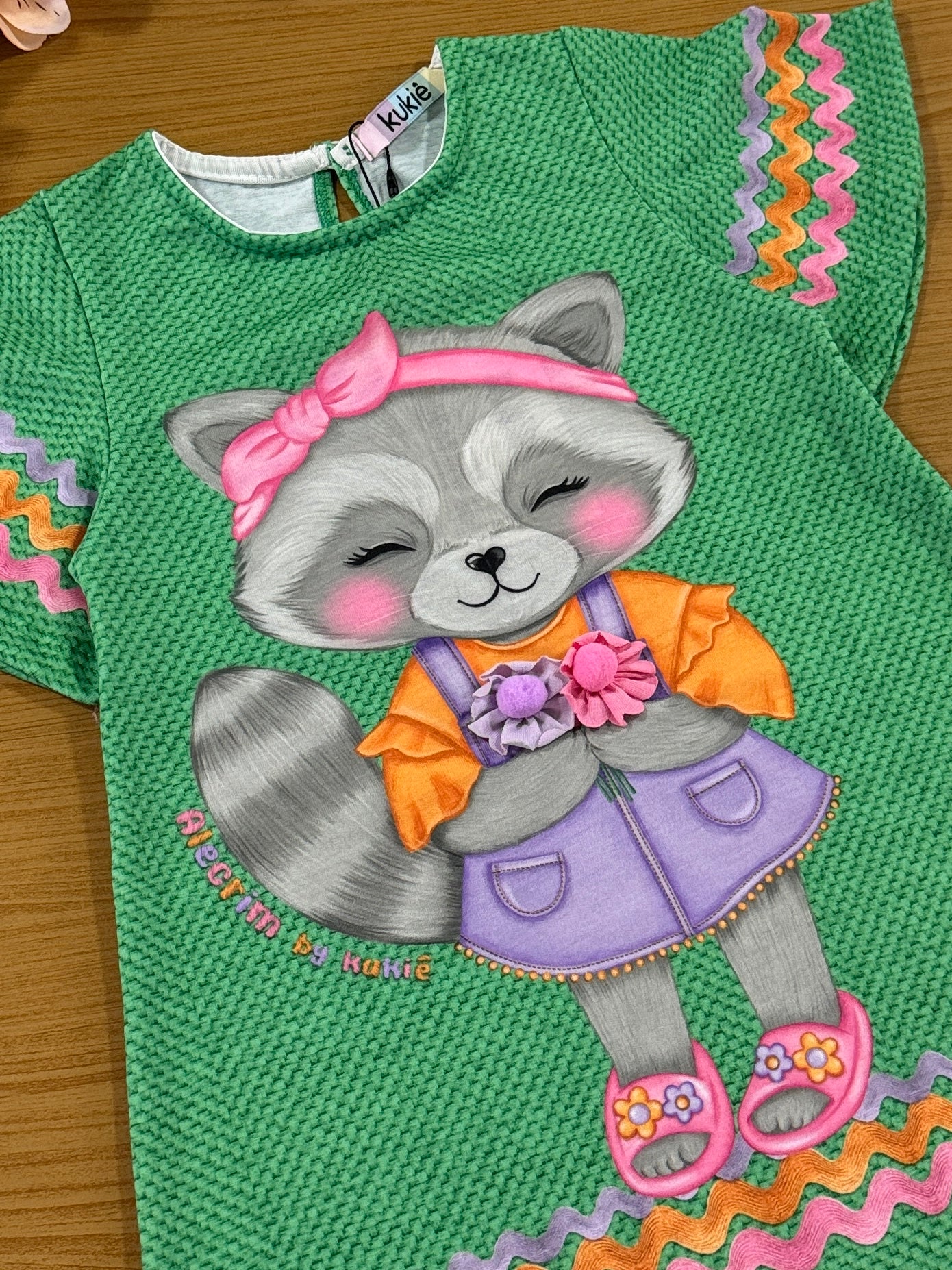 Vestido Infantil Kukie Verão Verde Guaxinim