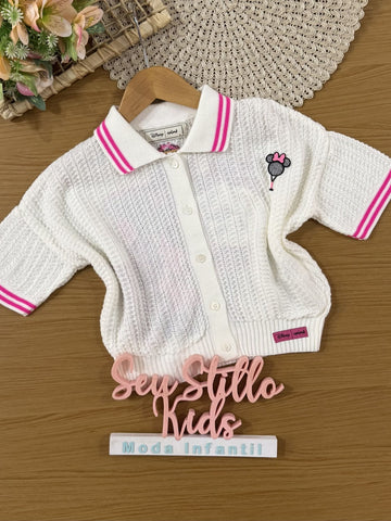 Casaco Infantil Animê Verão em Tricô Branco Minnie Disney