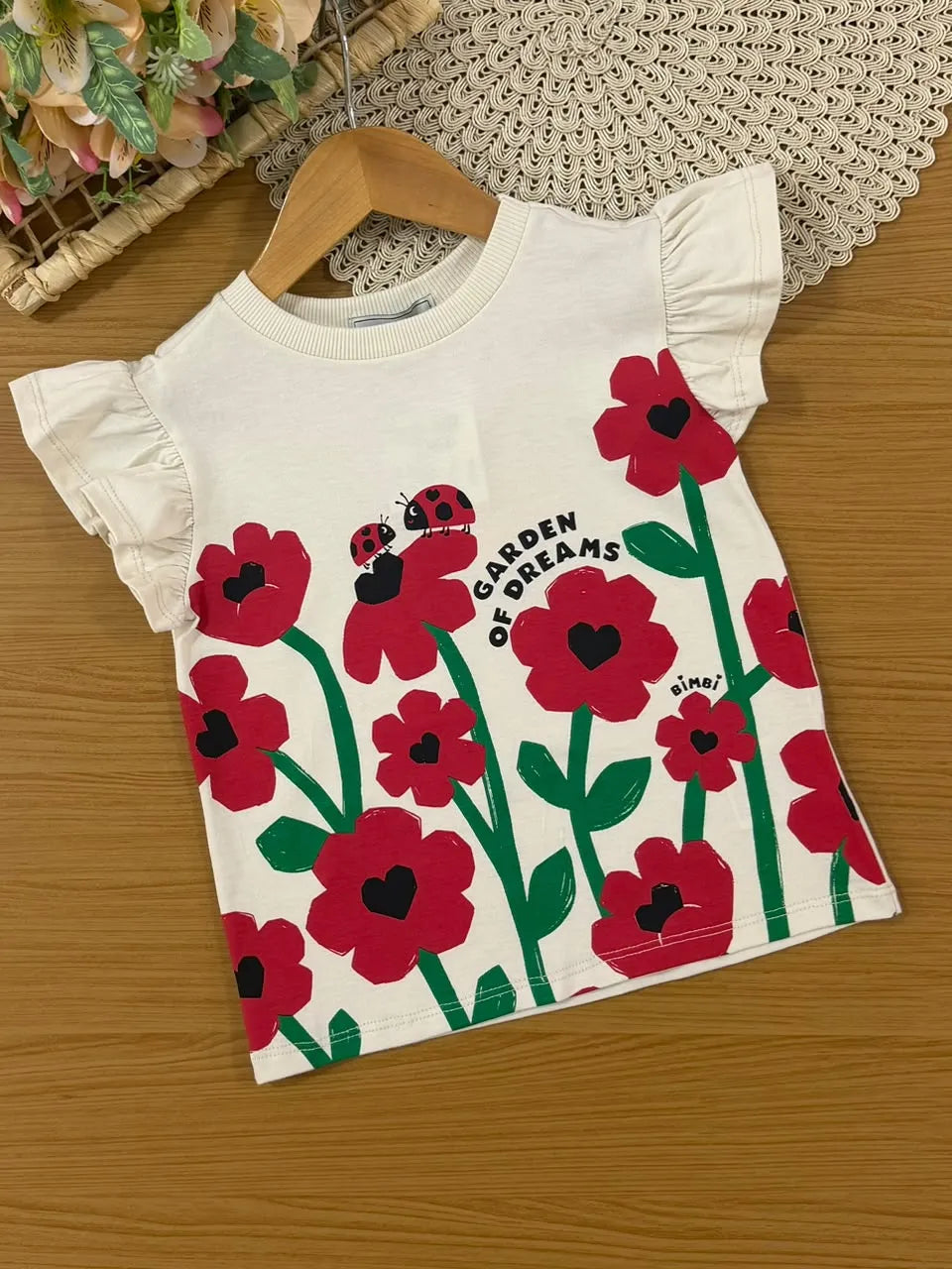 Conjunto Infantil Menina Bimbi Shorts Saia Verde e Blusa Bege Jardim