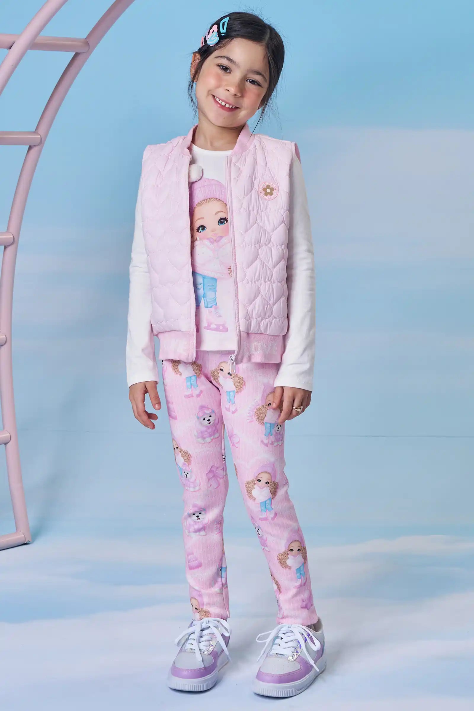 Calça Legging Infantil Kukiê Inverno Rosa Menina Patinadora