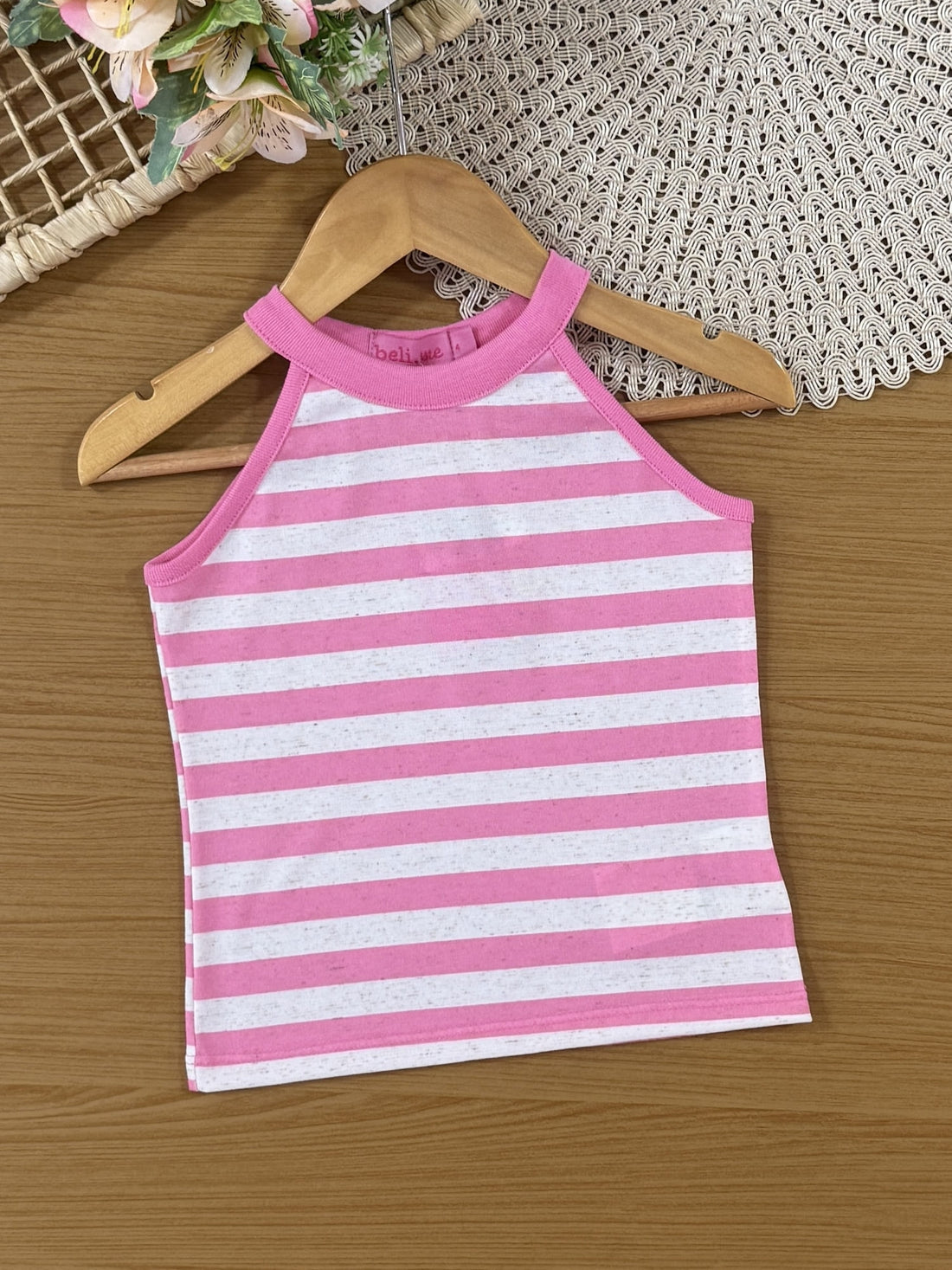 Conjunto Infantil Belime Verão com Shorts Rosa e Regata Listrada
