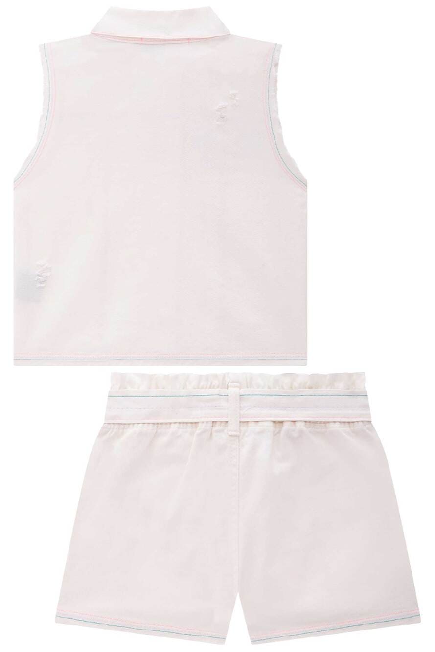 Conjunto Infantil Kukiê Verão Shorts e Colete Off White Borboleta
