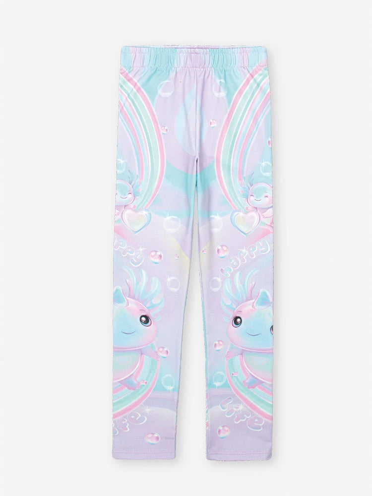 Conjunto Infantil Cinti Verão com Calça Legging Lilás e Blusa Axolote