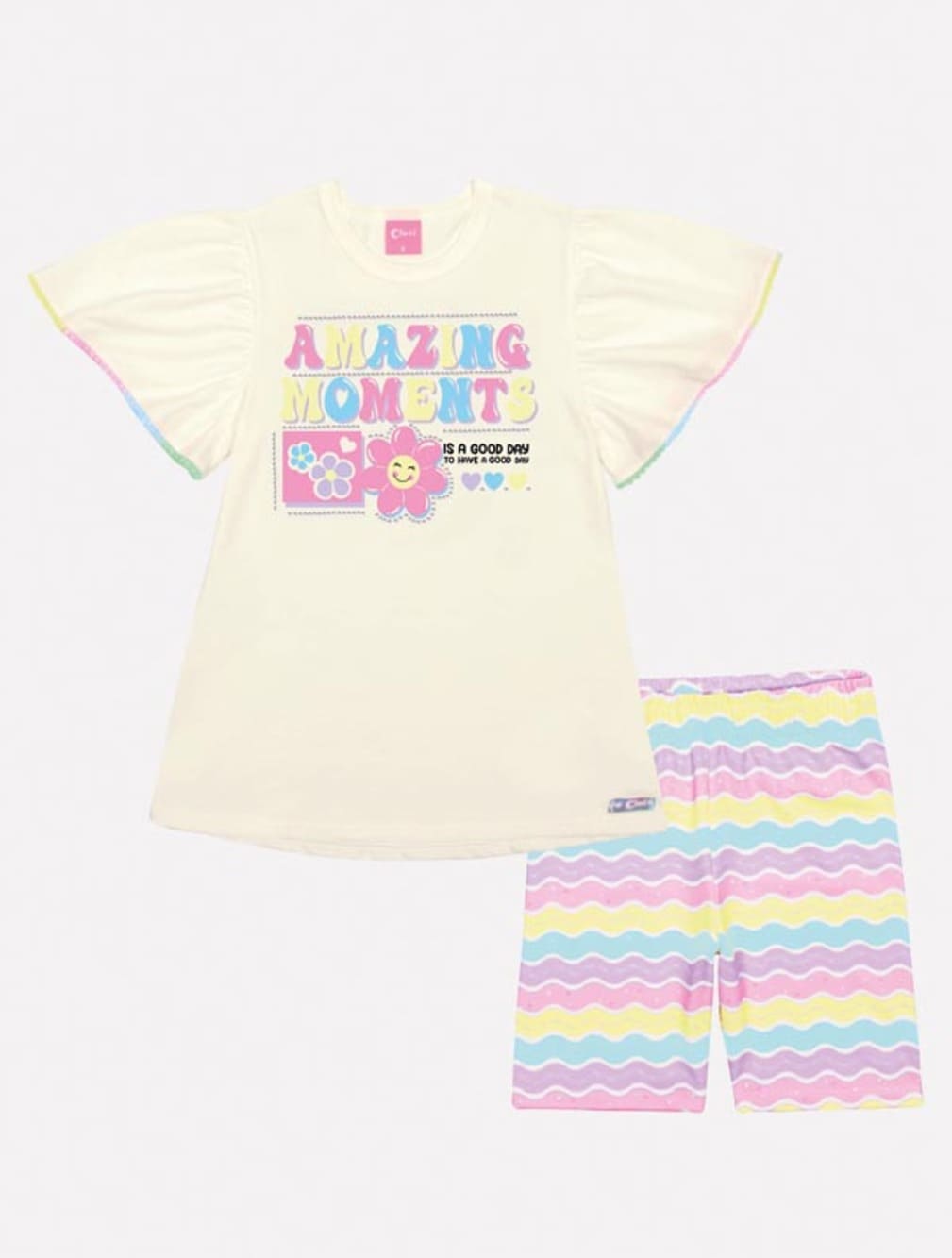 Conjunto Infantil Cinti Verão Shorts Ciclista e Blusa Amazing Lilás