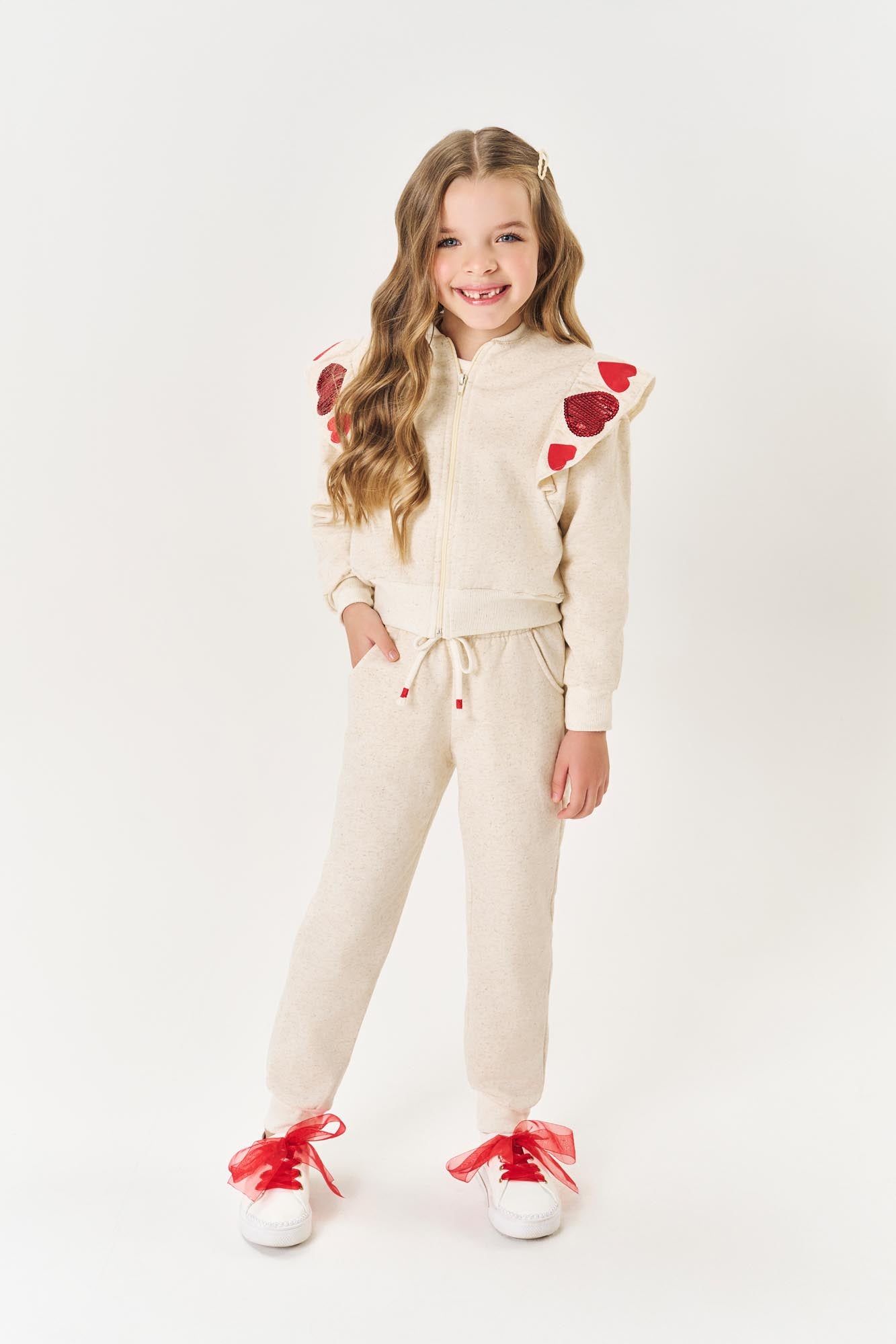 Conjunto Infantil Cinti Inverno Calça e Moletom Flanelado Corações