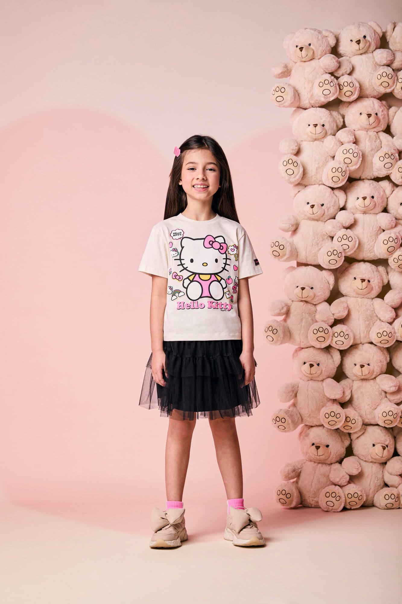Blusa Infantil Momi Inverno Manga Curta Bege Hello Kitty Figurinhas