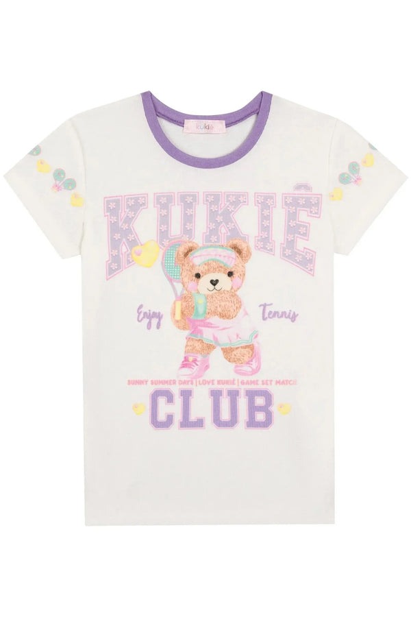 Blusa Infantil Kukiê Verão Off White Ursinha Tênista