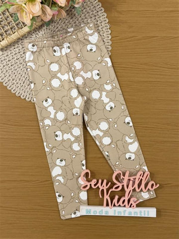 Calça Legging Infantil Térmica Cinti Inverno Bege Ursinhos