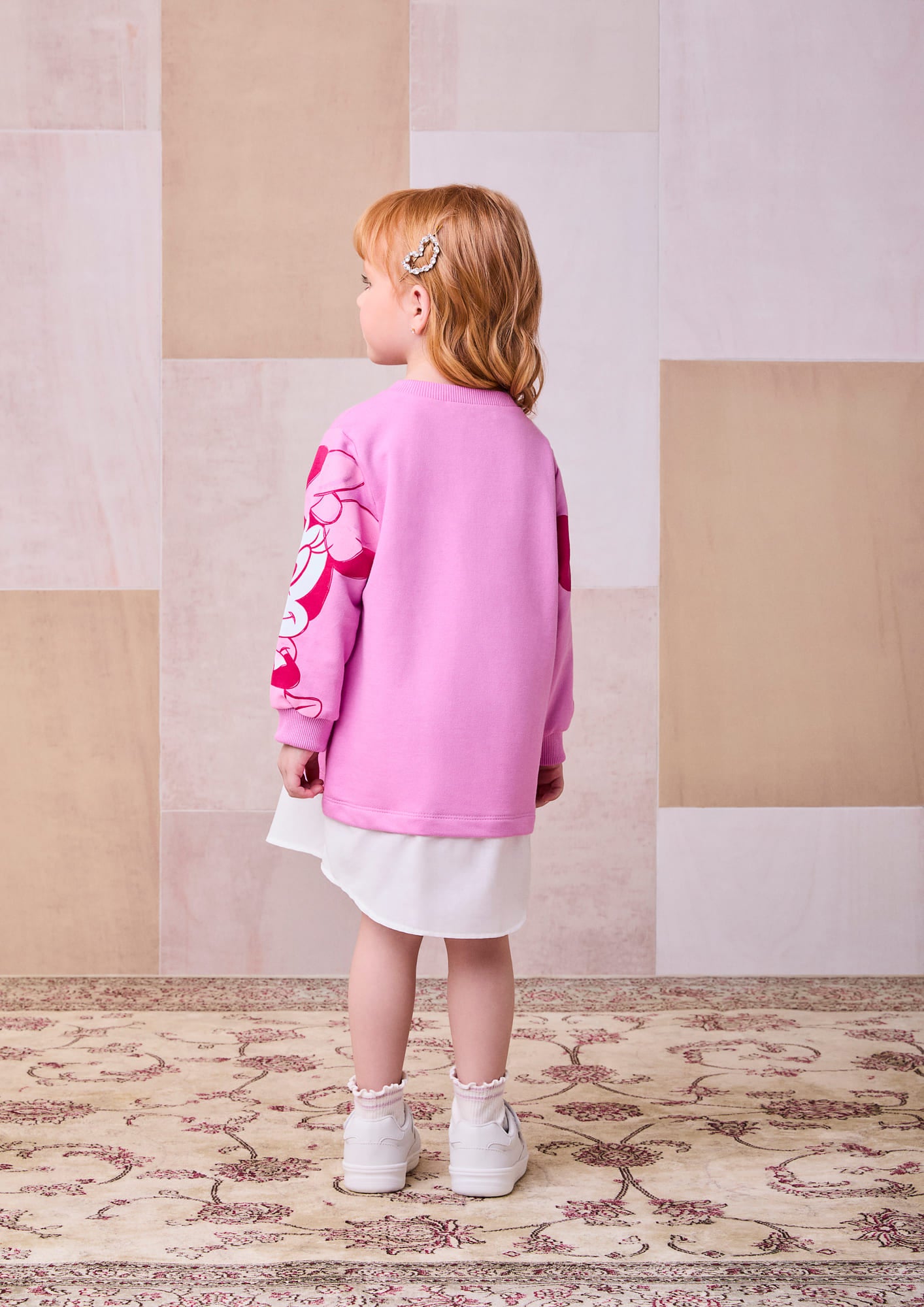 Vestido Infantil Animê Inverno Rosa Minnie e Mickey Disney