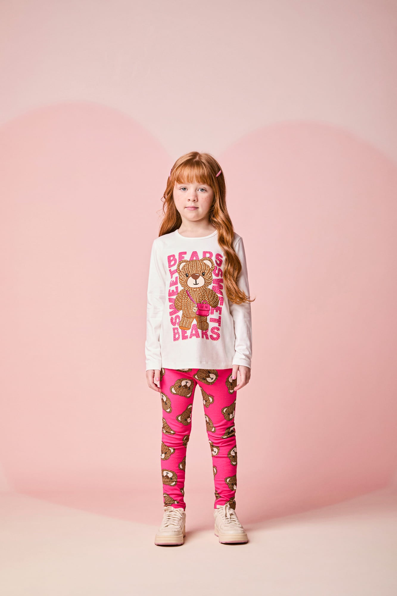 Conjunto Infantil Momi Inverno com Calça Legging Rosa e Blusa Manga Longa Ursinha Sweet