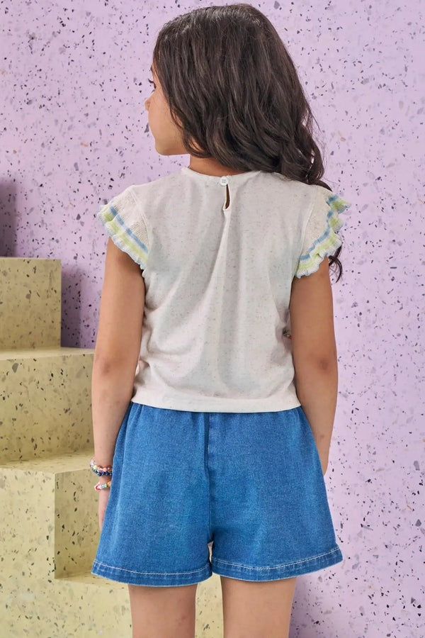 Blusa Infantil Kukiê Verão Off White Ursinha Maçã