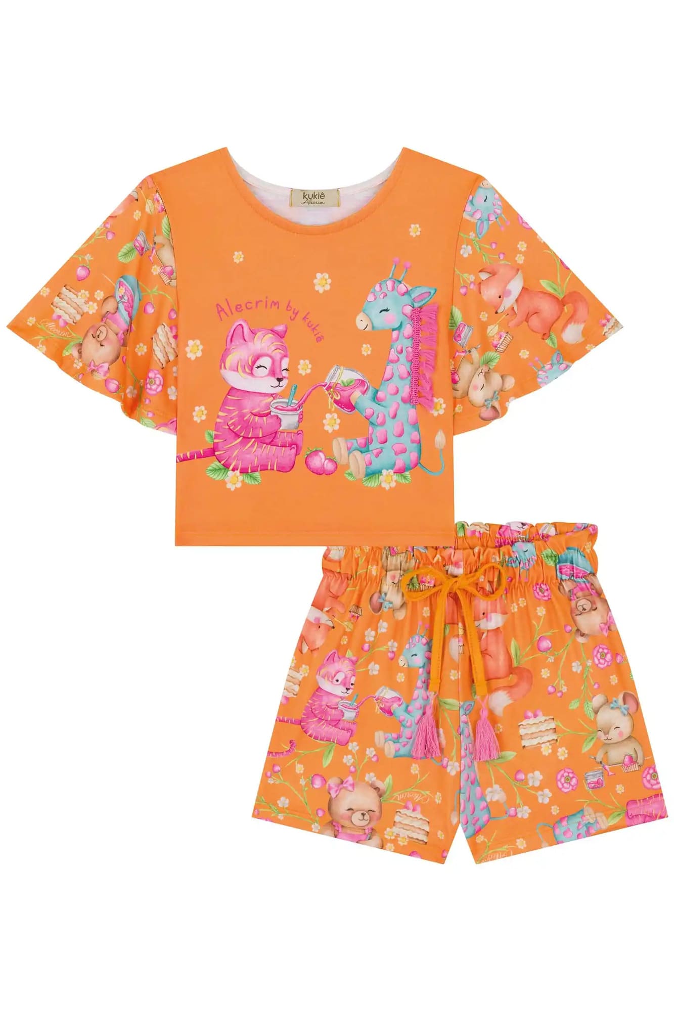 Conjunto Infantil Kukiê Verão com Shorts e Blusa Laranja Tigre
