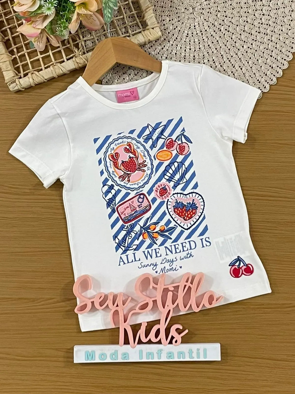 Blusa Infantil Menina Momi Branca Caranguejo Strass