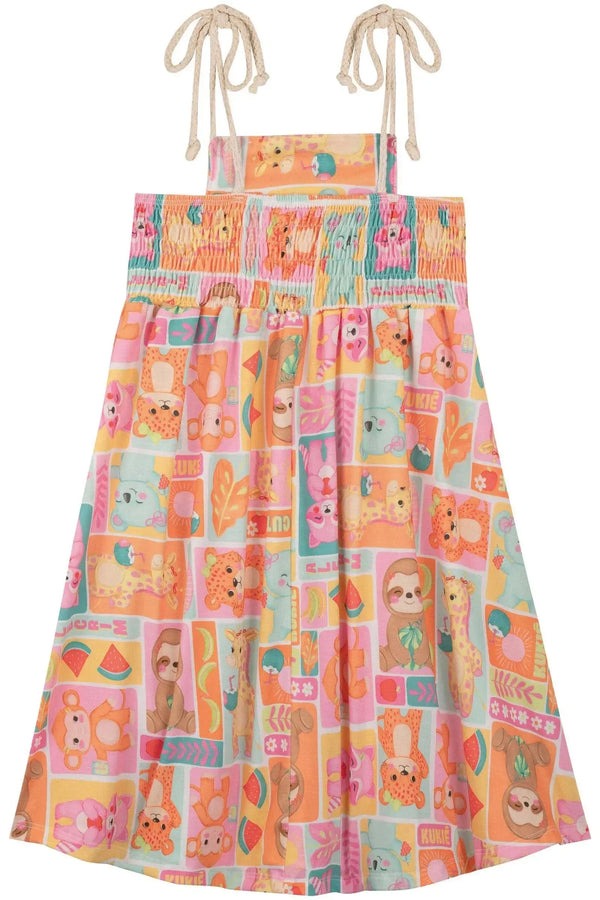Vestido Infantil Kukiê Verão Colorido Animais
