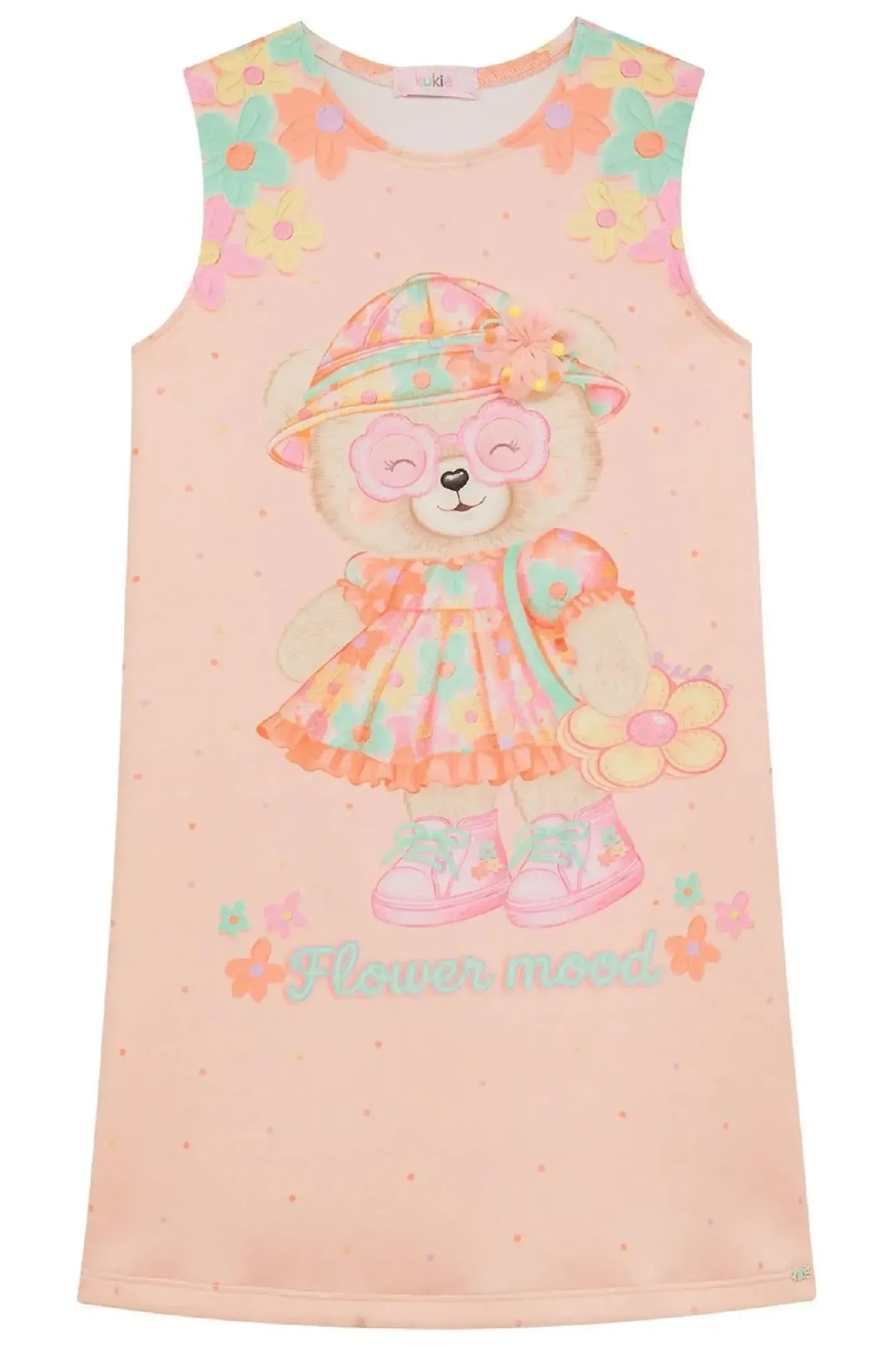Vestido Infantil Kukiê Laranja Claro Ursinha Florista