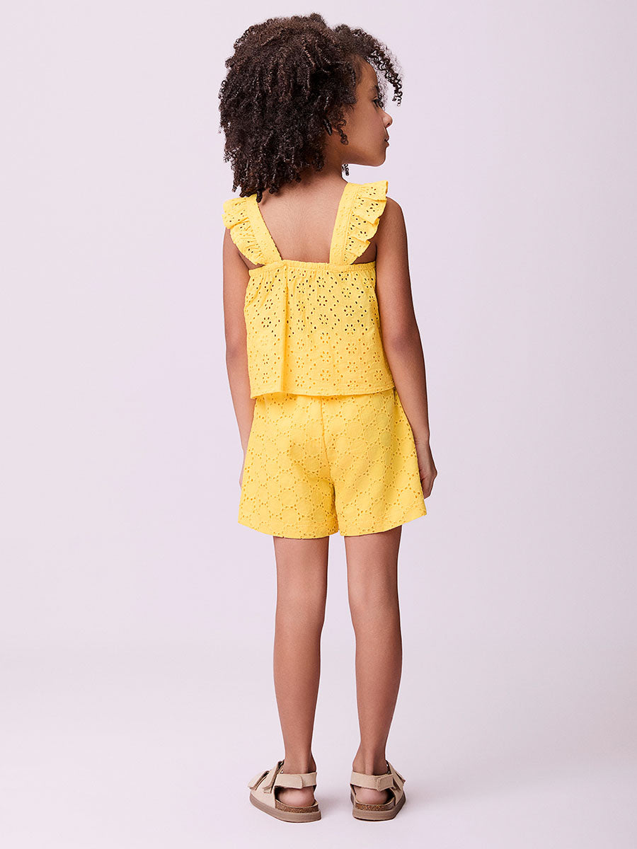 Conjunto infantil Momi Verão Shorts e Blusa Amarela Laise