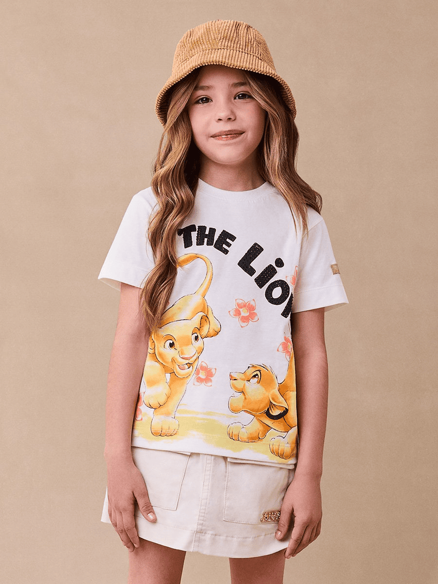 Blusa Infantil Animê Verão Off White O Rei Leão Disney