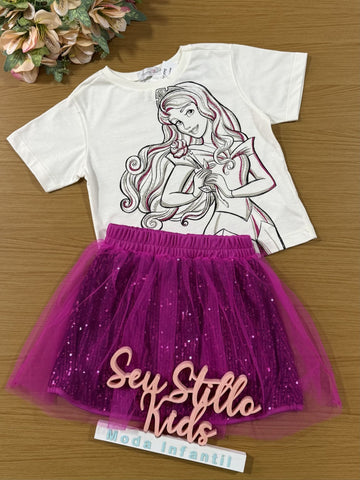 Conjunto Infantil Momi Inverno com Saia Rosa e Blusa Bela Adormecida Disney