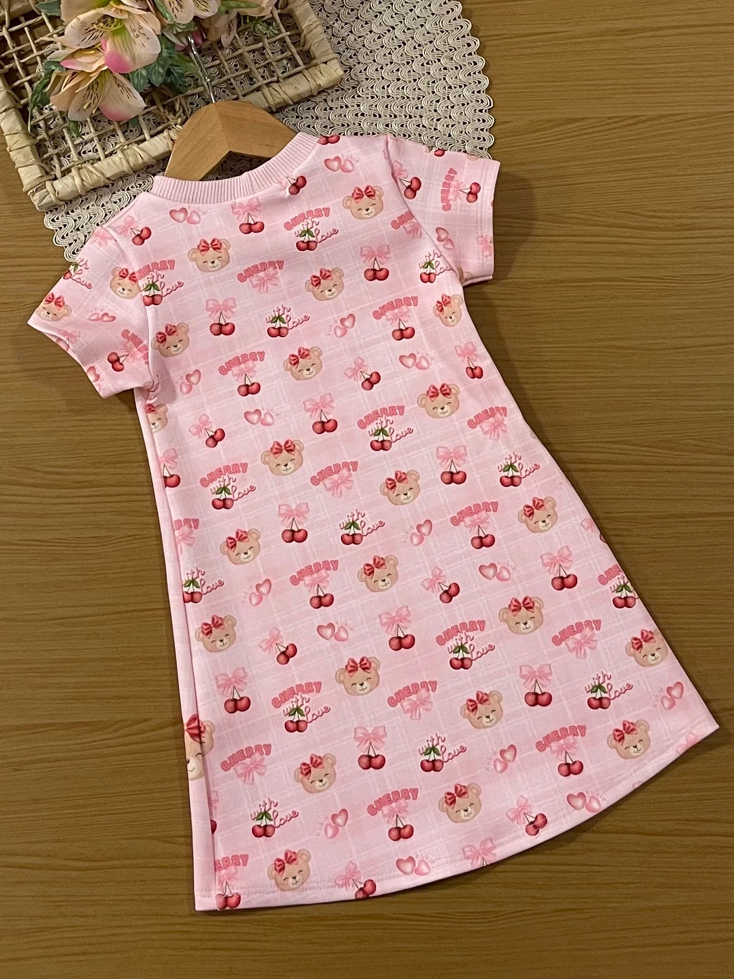 Vestido Infantil Kukiê Inverno Rosa Ursinha Cherry