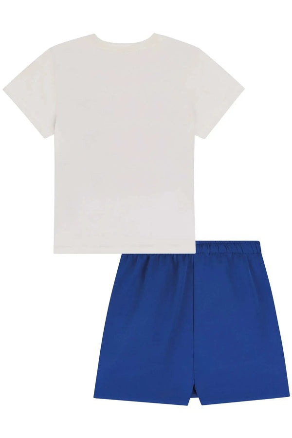 Conjunto Infantil Kukiê Verão com Shorts Azul e Blusa Branca Good Day Happy
