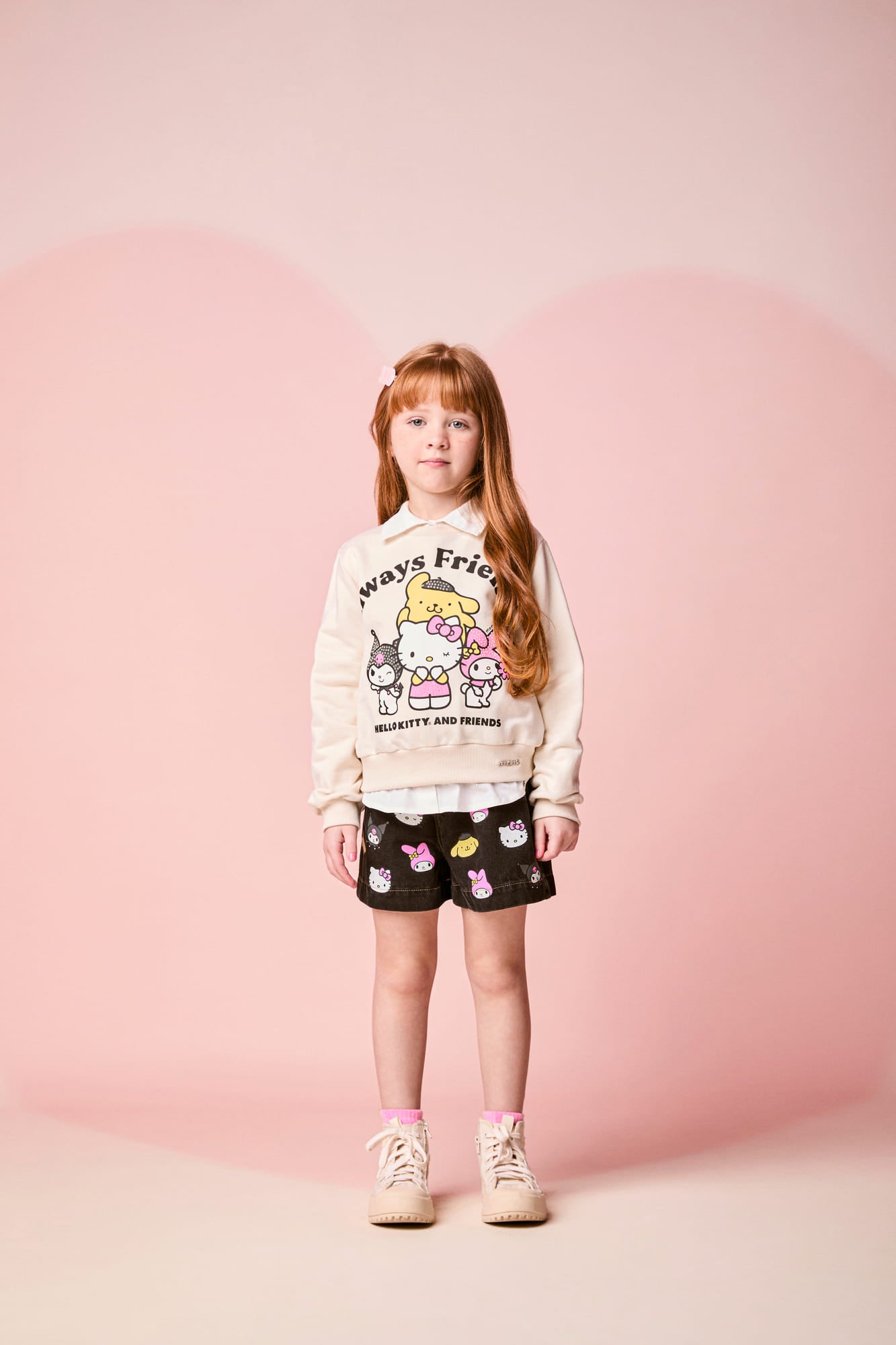 Moletom Infantil Momi Inverno Sem Flanela Bege Hello Kitty com Strass