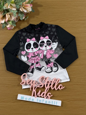 Blusa Infantil Cinti Inverno Manga Longa Térmica Preta Panda