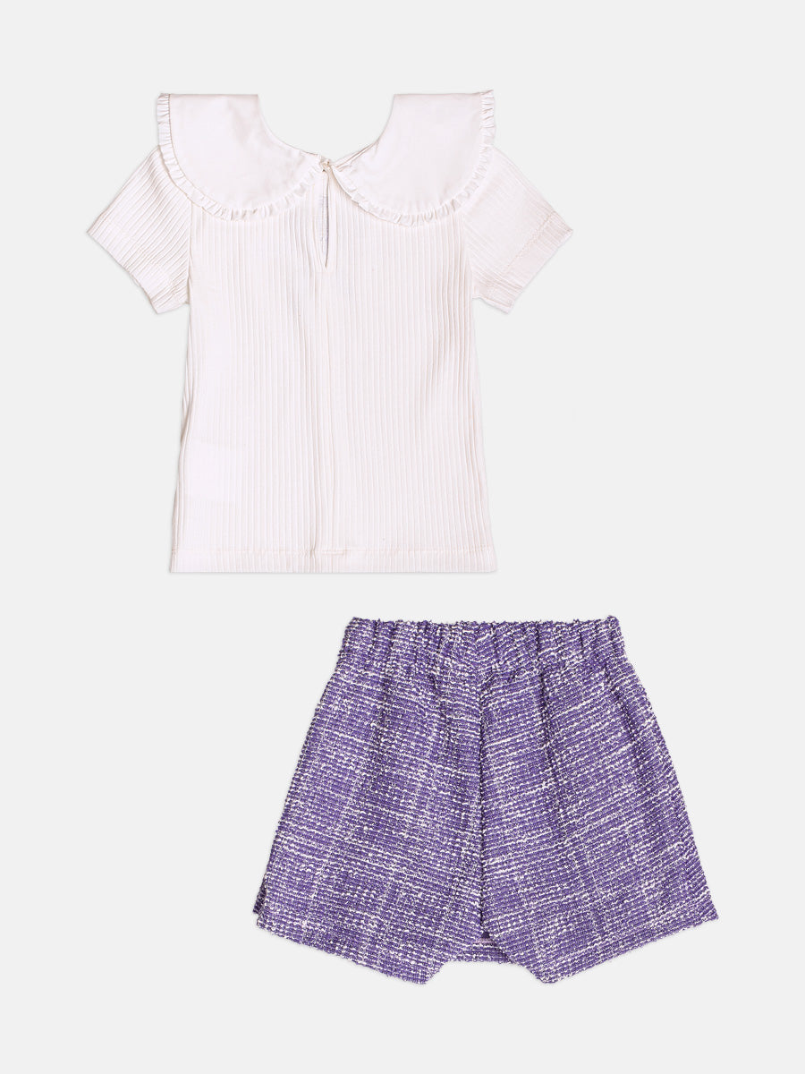 Conjunto Infantil Momi Inverno com Shorts Saia Lilás e Blusa Manga Curta Lacinho