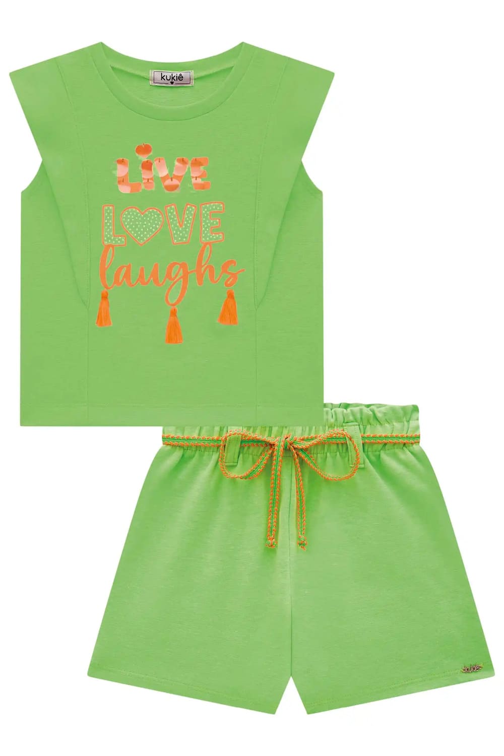 Conjunto Infantil Kukie Shorts e Blusa Verde Love