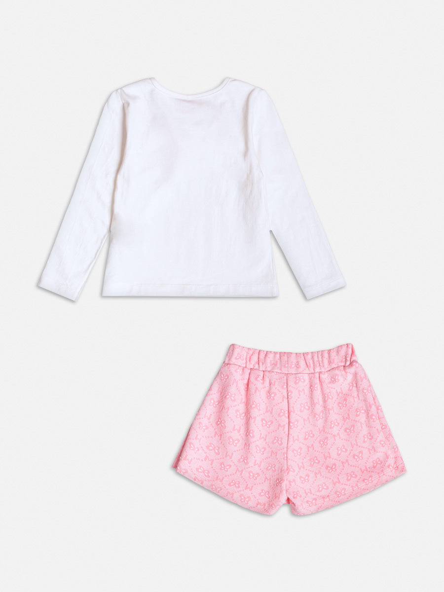 Conjunto Infantil Momi Inverno com Shorts Saia e Blusa Branca com Laço