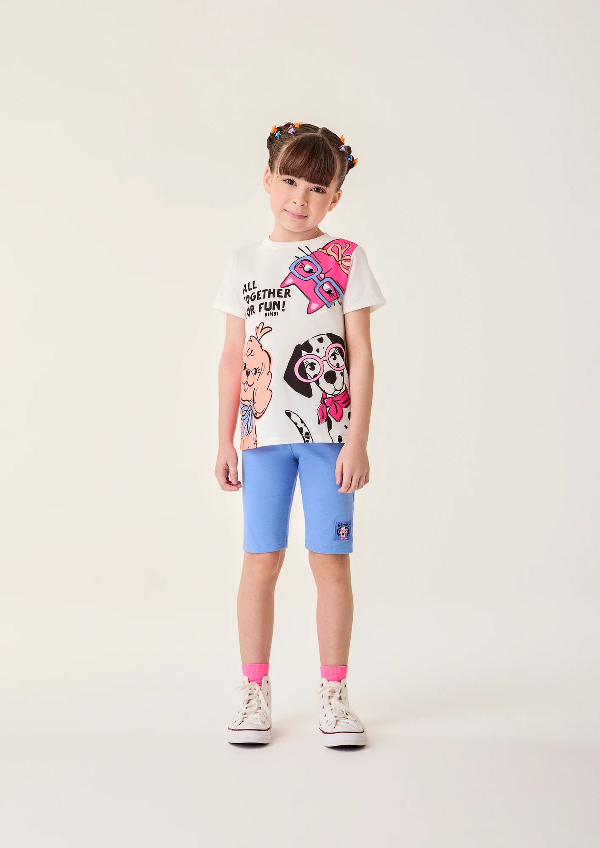Conjunto Infantil Menina Bimbi com Shorts Ciclista Azul e Blusa Animais