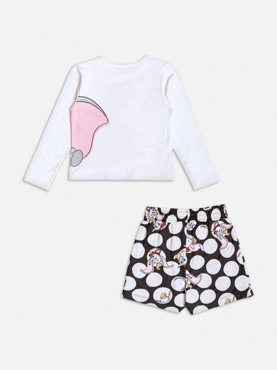 Conjunto Infantil Momi Inverno com Short-Saia Preto e Blusa Manga Longa Dumbo