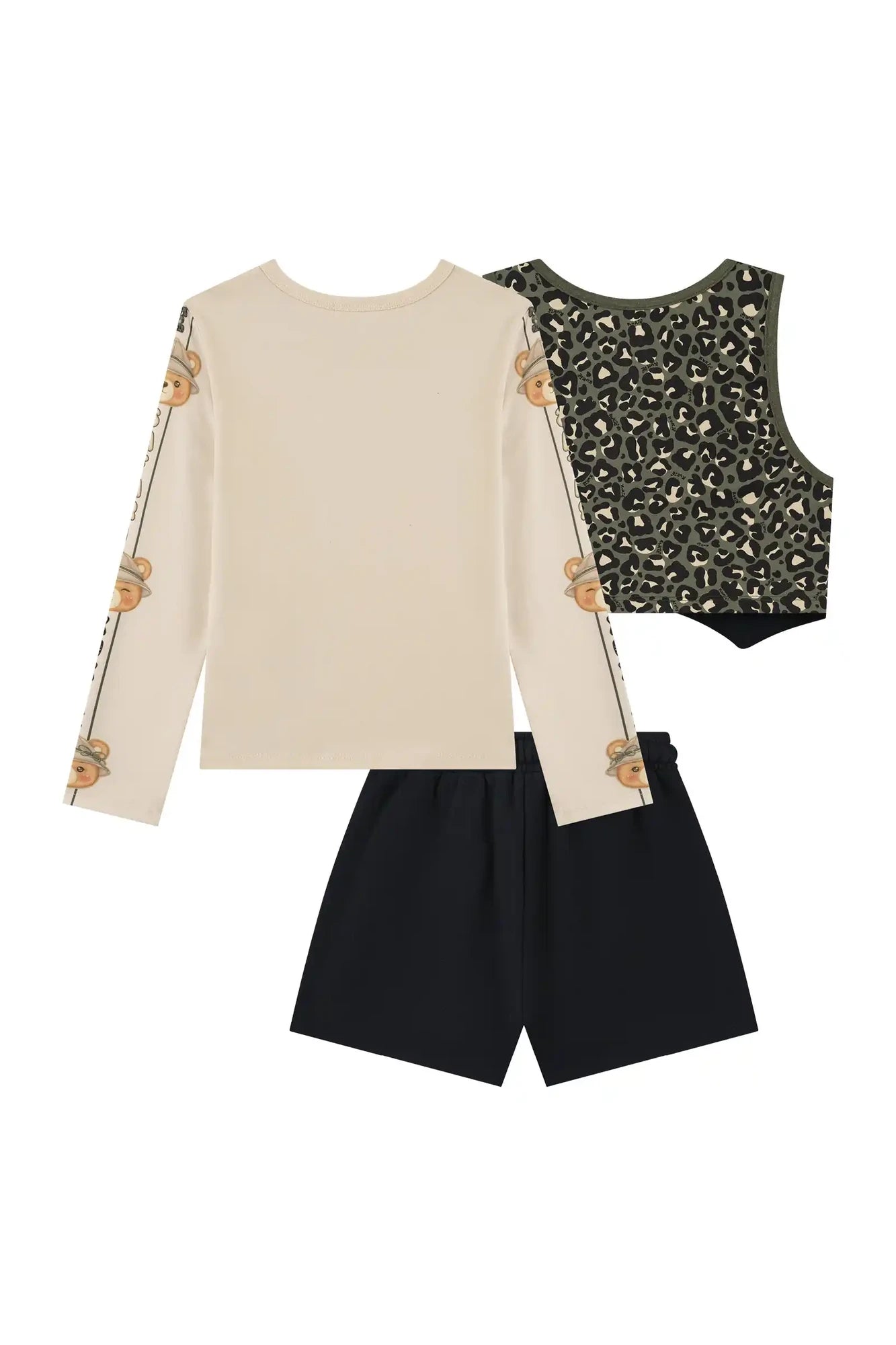 Conjunto Infantil Kukiê Inverno com Shorts, Colete e Blusa Bege Manga Longa Safari