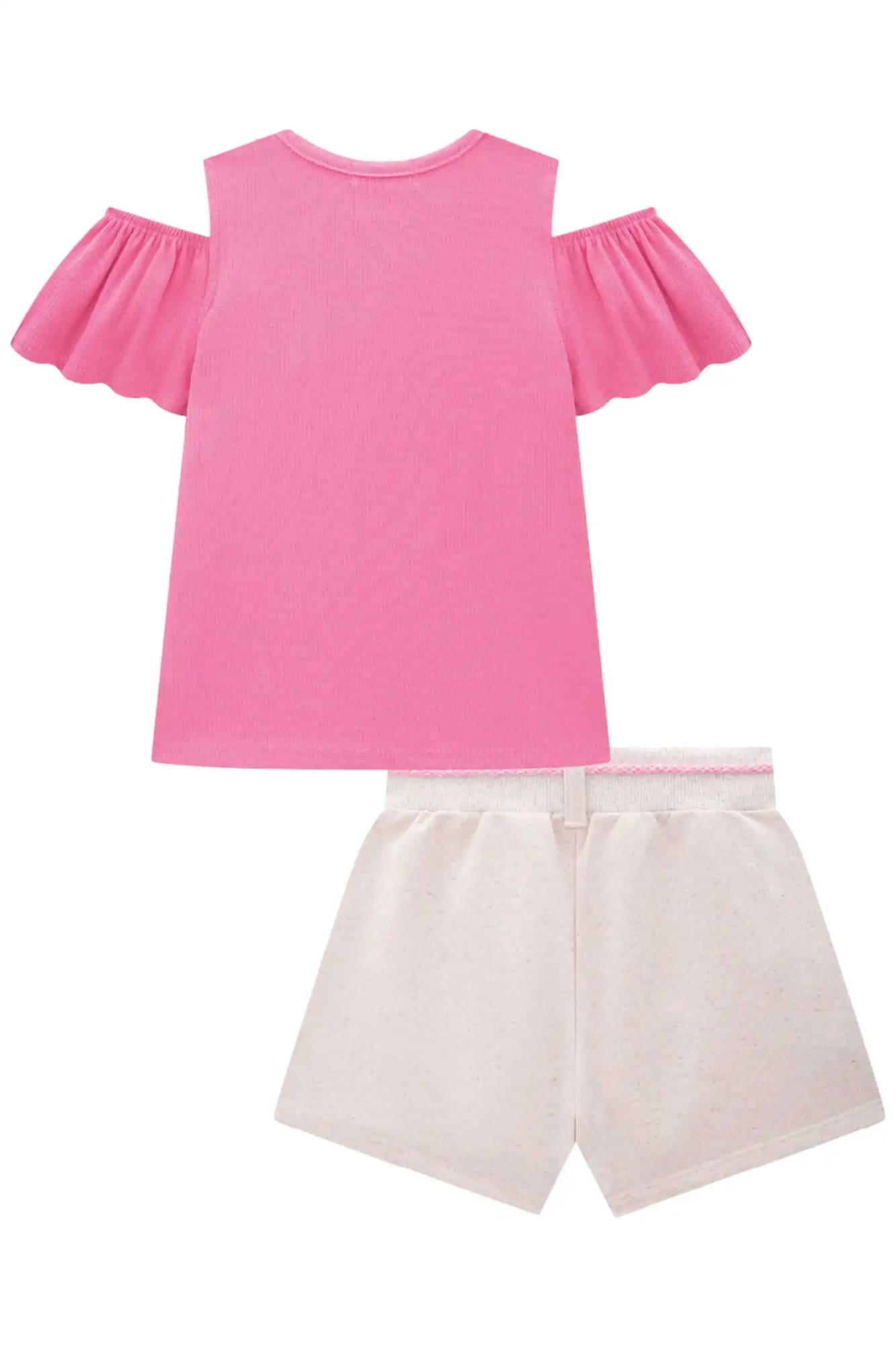 Conjunto Infantil Kukiê com Shorts Saia Off White e Blusa Rosa Lovely