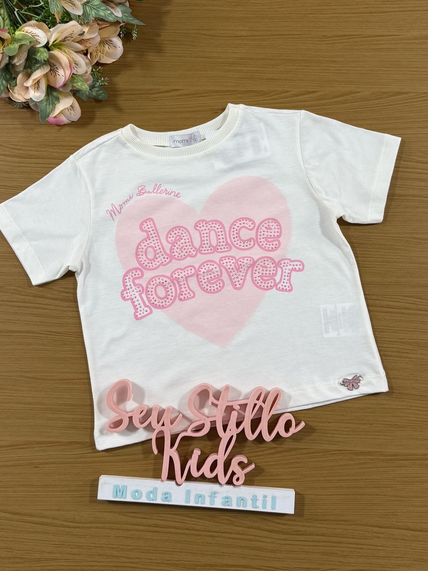 Blusa Infantil Momi Inverno Manga Curta Branco Ballerine com Strass