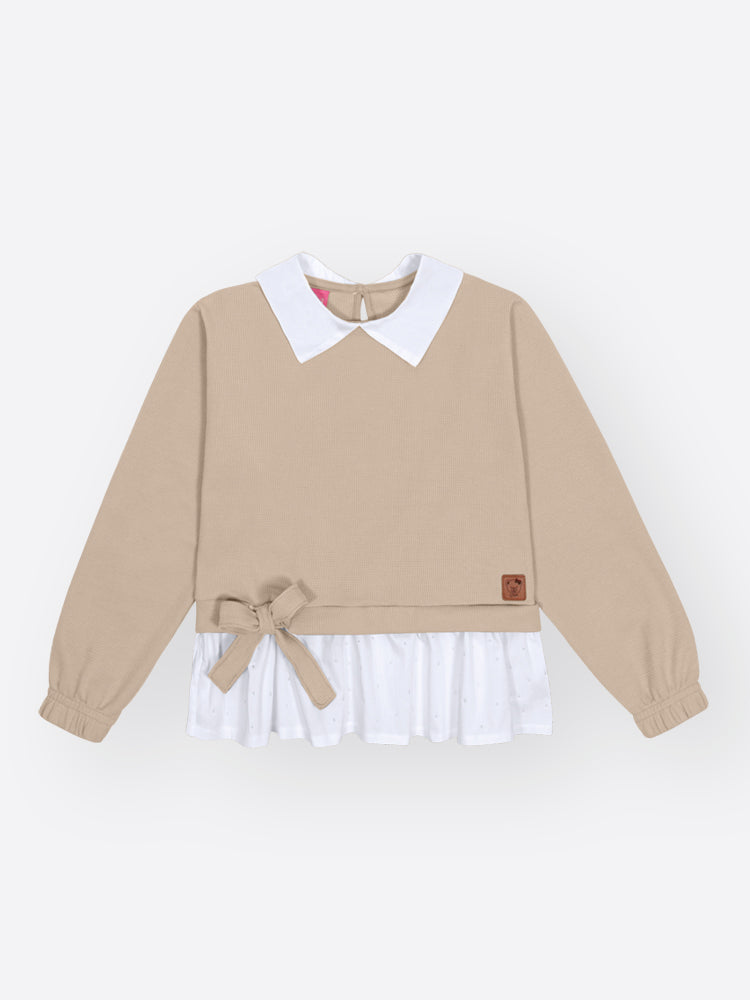 Conjunto Infantil Cinti Inverno com Calça e Casaco Bege Lacinho