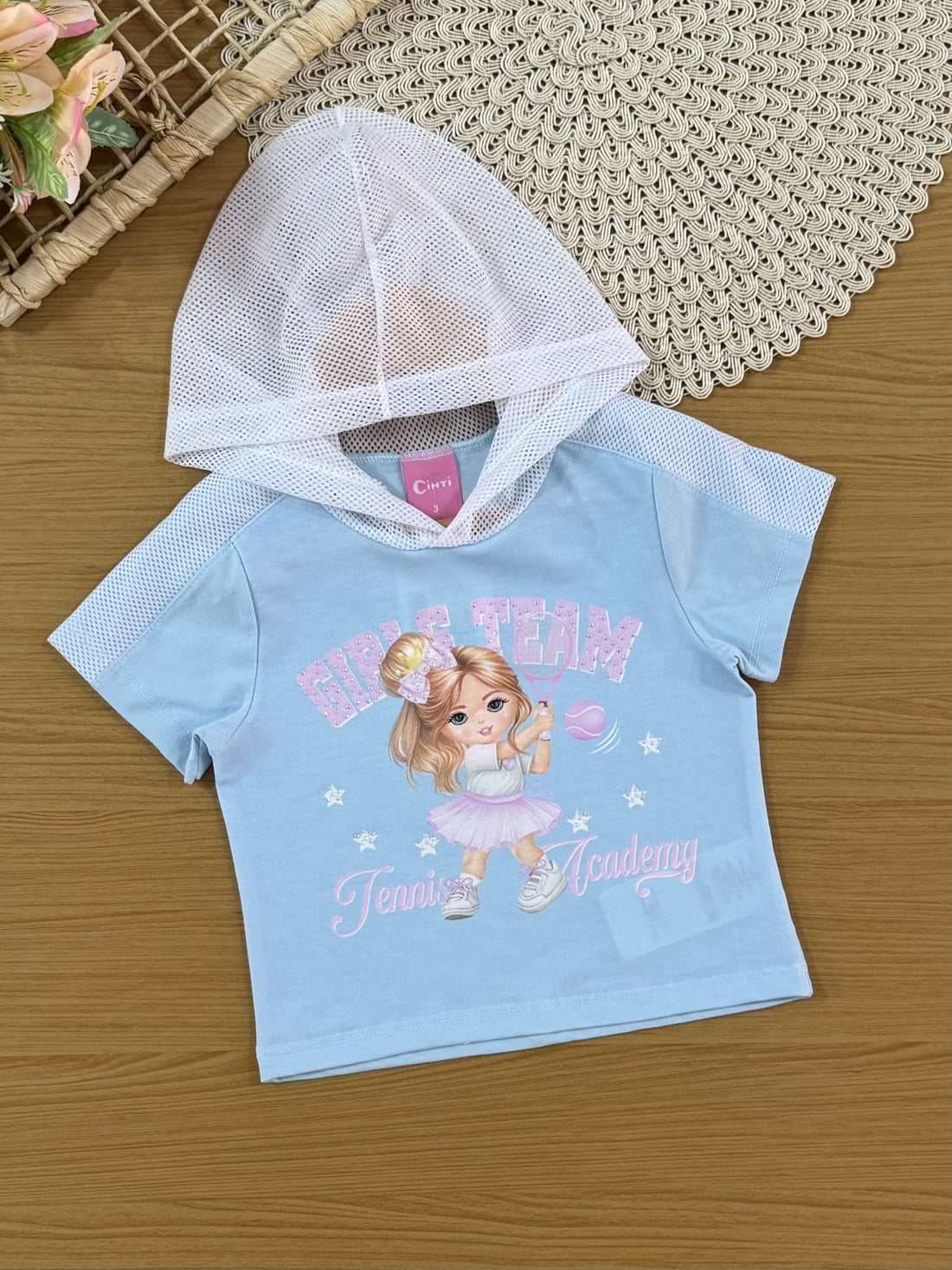 Conjunto Infantil Cinti Verão com Shorts e Blusa Azul Menininha Tênista
