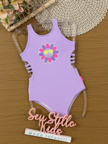 Maiô Infanil Kukiê Verão Lilás Florzinha com Paetê