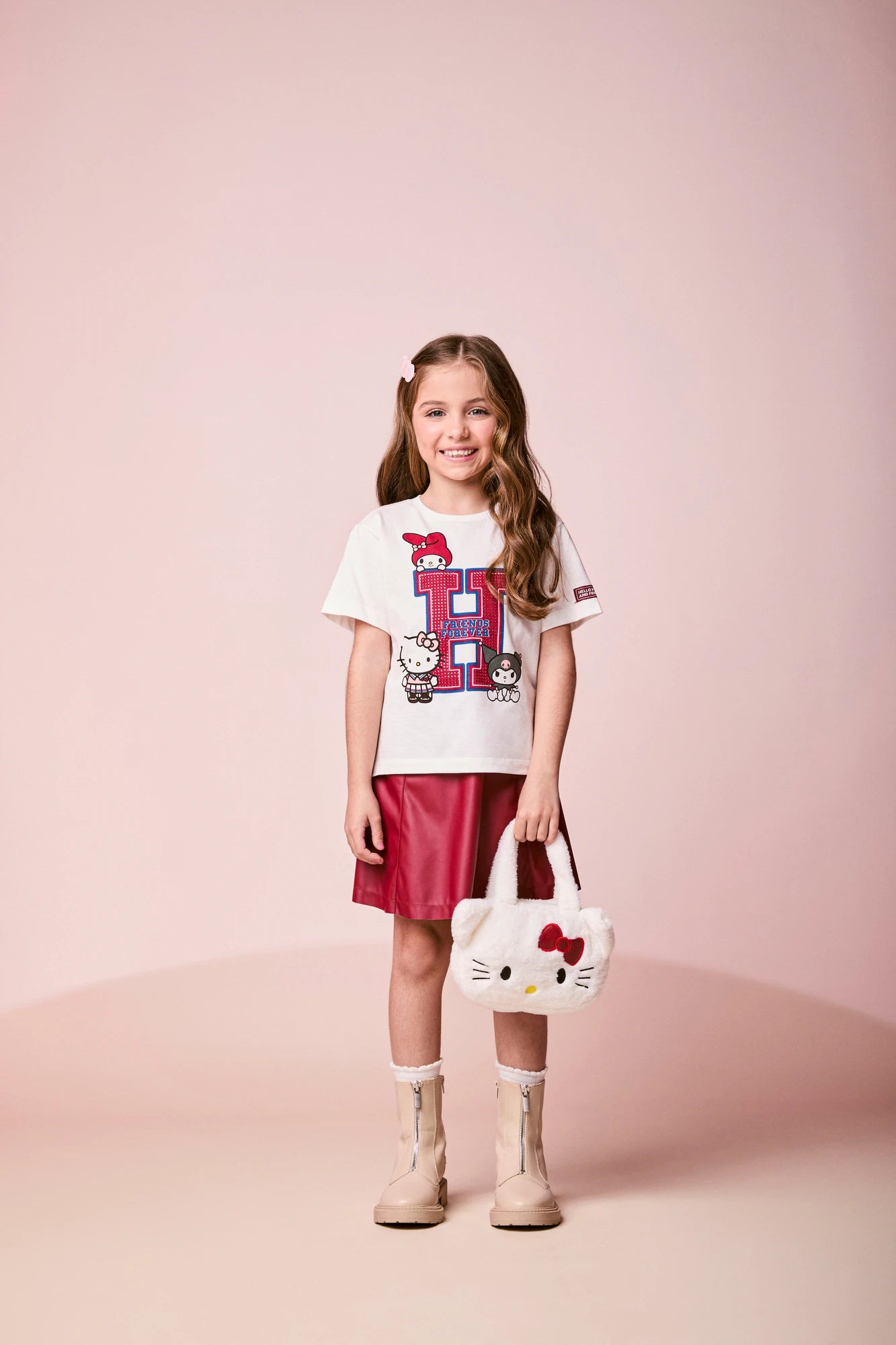 Blusa Infantil Momi Inverno Manga Curta Branca  Hello Kitty Friends Forever
