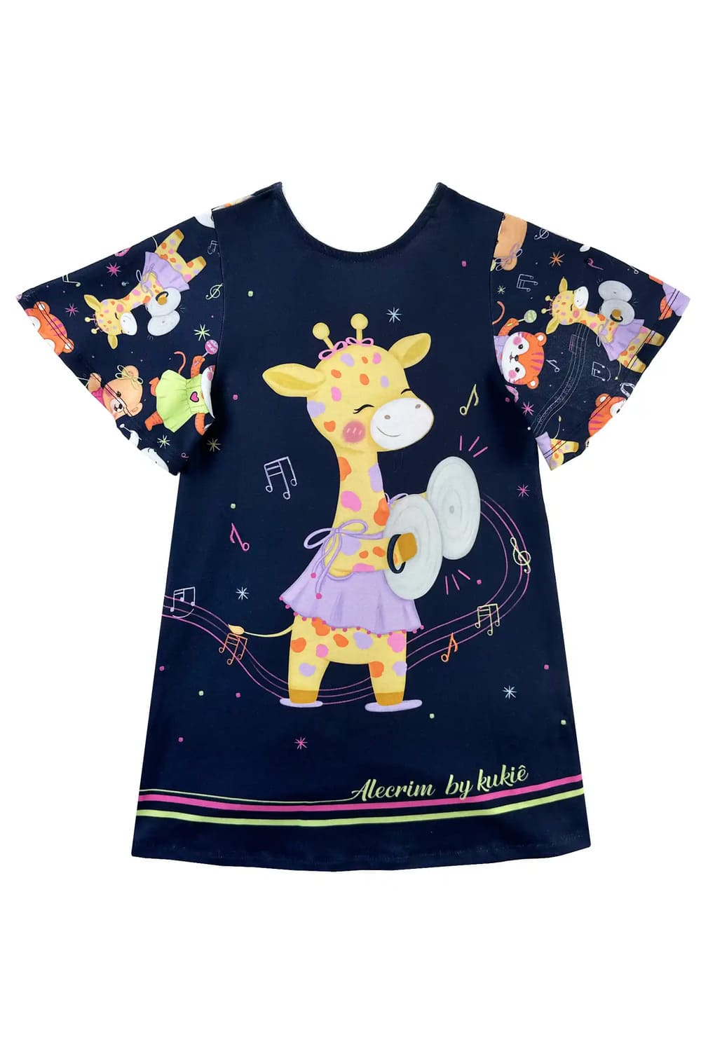 Vestido Infantil Kukie Alecrim Verão Azul Girafinha Musical