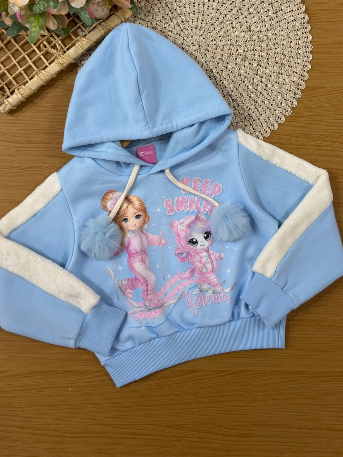 Conjunto Infantil Cinti Inverno com Calça e Moletom Flanelado Azul Menininha e Unicórnio