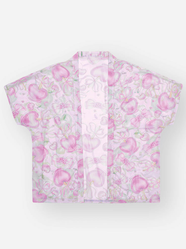 Conjunto Infantil Cinti Verão Shorts Lilás, Blusa e Kimono Docinhos