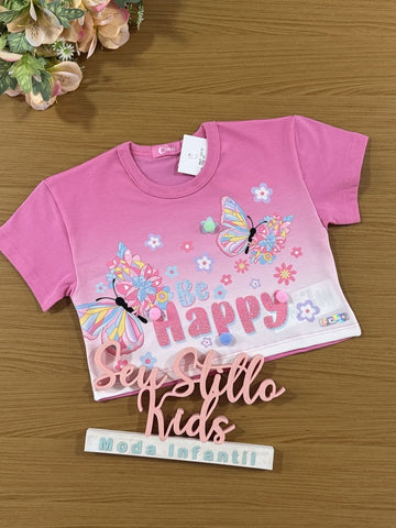 Blusa Infantil Cinti Verão Rosa Borboleta Happy