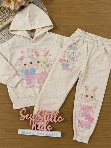 Conjunto Infantil Cinti Inverno com Calça e Moletom Flanelado Off White Best Day