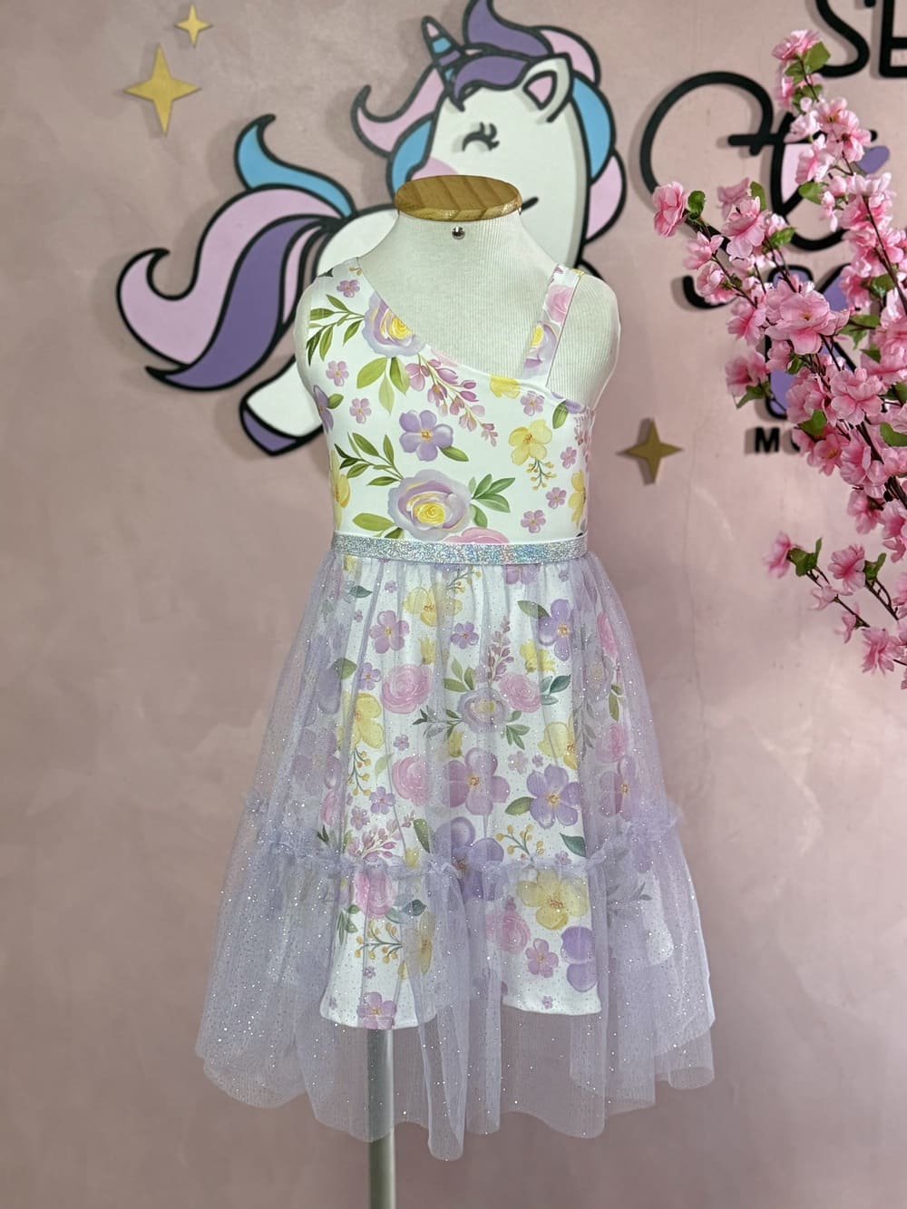 Vestido Infantil Cinti Verão Floral com Saia Tule Removível
