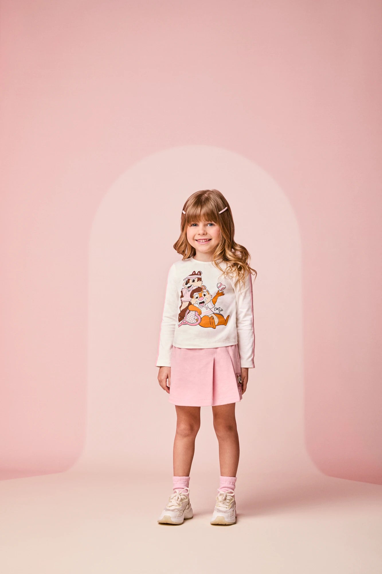 Conjunto Infantil Momi Inverno com Shorts Saia Rosa e Blusa Manga Longa Tico e Teco Disney