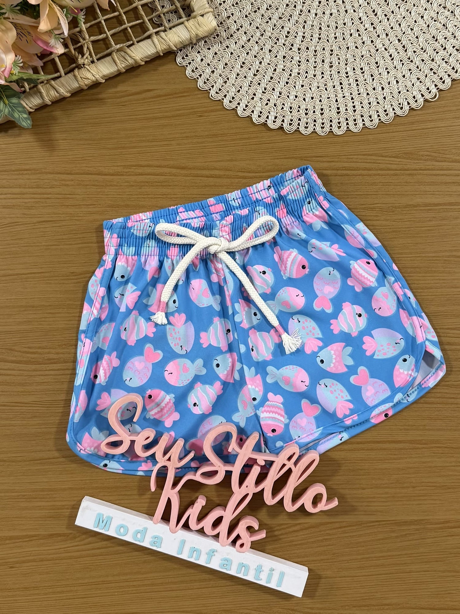 Shorts Infantil Cinti Verão Azul Peixinhos