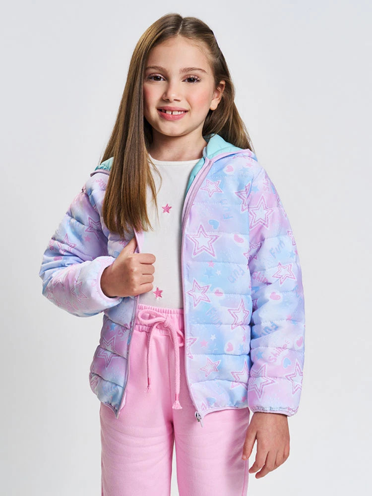 Blusa Infantil Cinti Inverno Manga Longa Branca Estrelinhas Rosa
